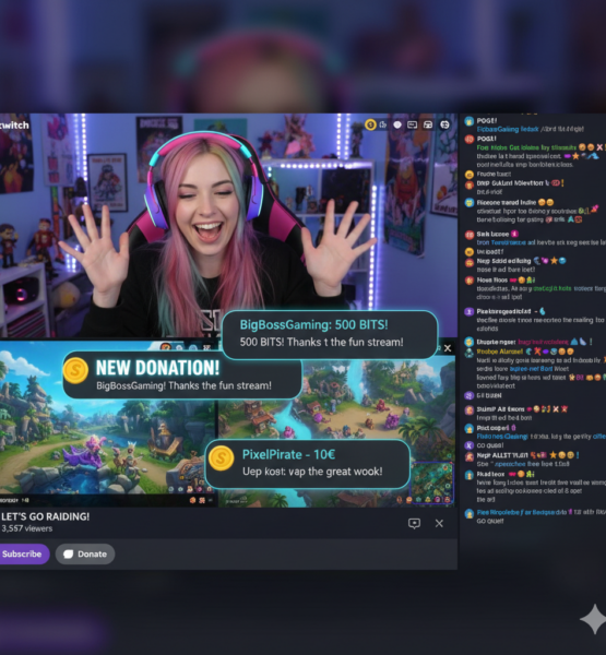 Bild 1:1, Bildschirm inhalt, dort ist eine twitch streamerin, die mit ihrem Chat interagiert und von ihm Donations kriegt