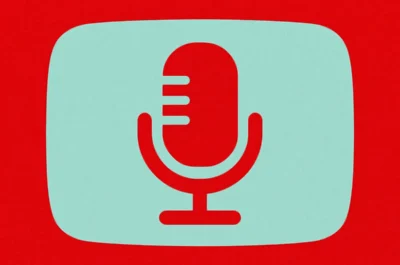 Ein rotes Mikrofon-Icon auf der simplifizierten Darstellung eines Bildschirms. Auch der Hintergrund ist rot.