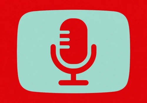 Ein rotes Mikrofon-Icon auf der simplifizierten Darstellung eines Bildschirms. Auch der Hintergrund ist rot.