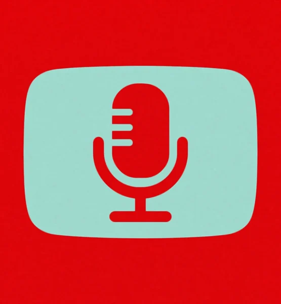 Ein rotes Mikrofon-Icon auf der simplifizierten Darstellung eines Bildschirms. Auch der Hintergrund ist rot.