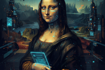Bild 1:1, Mona Lisa, aber in einer futuristischen Version, es soll digitale Kunst symbolisieren