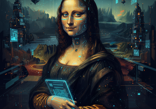 Bild 1:1, Mona Lisa, aber in einer futuristischen Version, es soll digitale Kunst symbolisieren