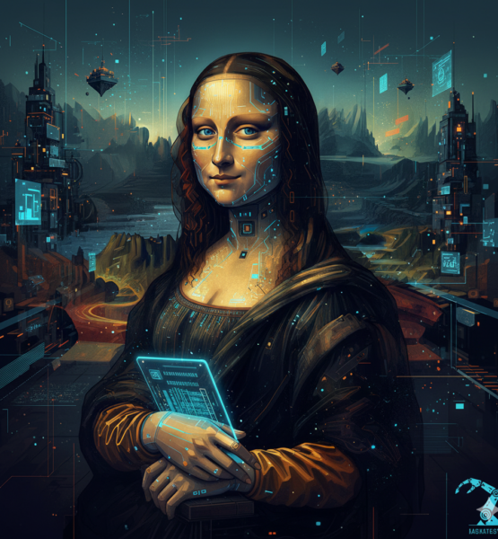 Bild 1:1, Mona Lisa, aber in einer futuristischen Version, es soll digitale Kunst symbolisieren
