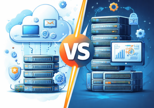 bild 1:1, cloud vs. server, gegenüberstellung, symbolisch, kein text