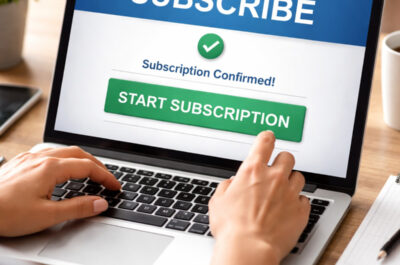 Ein Abonemment wird auf einem Laptop abgeschlossen.