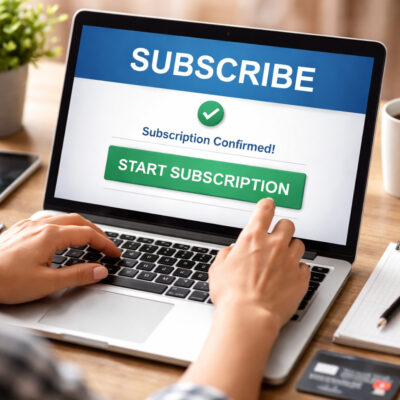 Ein Abonemment wird auf einem Laptop abgeschlossen.