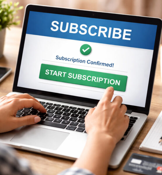 Ein Abonemment wird auf einem Laptop abgeschlossen.