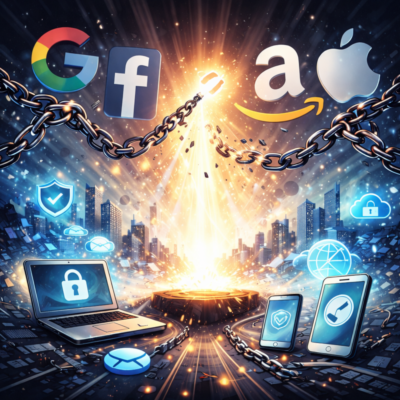 Eine Kette wird durchgebrochen und signalisiert digitale Unabhängigkeit von großen Tech-Firmen.