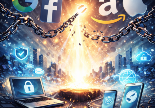 Eine Kette wird durchgebrochen und signalisiert digitale Unabhängigkeit von großen Tech-Firmen.