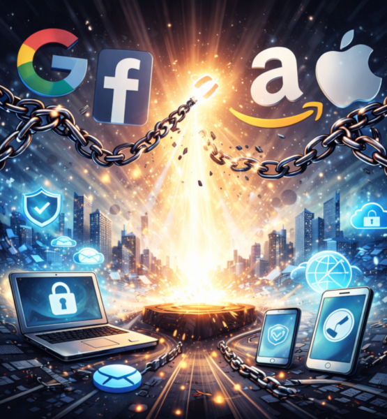 Eine Kette wird durchgebrochen und signalisiert digitale Unabhängigkeit von großen Tech-Firmen.