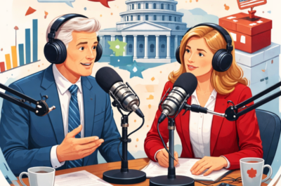 Ein Podcast-Host spricht im Studio mit einem Politiker.