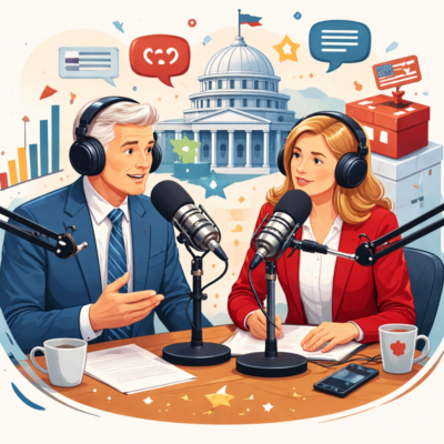 Ein Podcast-Host spricht im Studio mit einem Politiker.