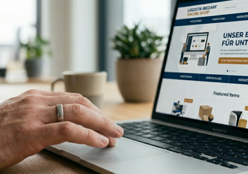 vergiss alles. Neues Bild, realistisch, stock footage artig, Hand auf Touchpad, bildschirm zeigt B2b website