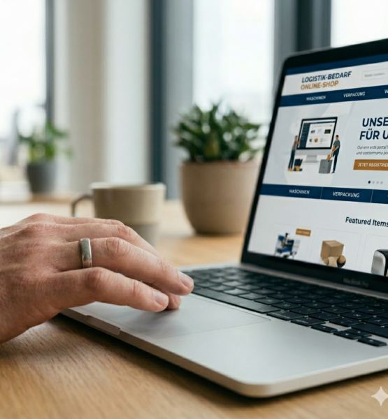 vergiss alles. Neues Bild, realistisch, stock footage artig, Hand auf Touchpad, bildschirm zeigt B2b website