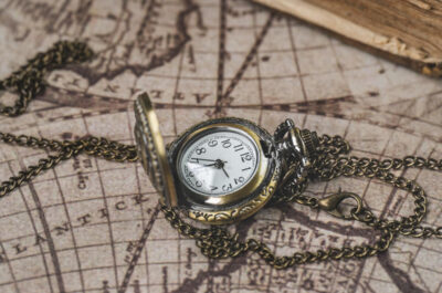 Taschenuhr liegt auf einer Weltkarte
