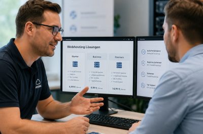 Ein Kunde wird fürs Webhosting beraten.