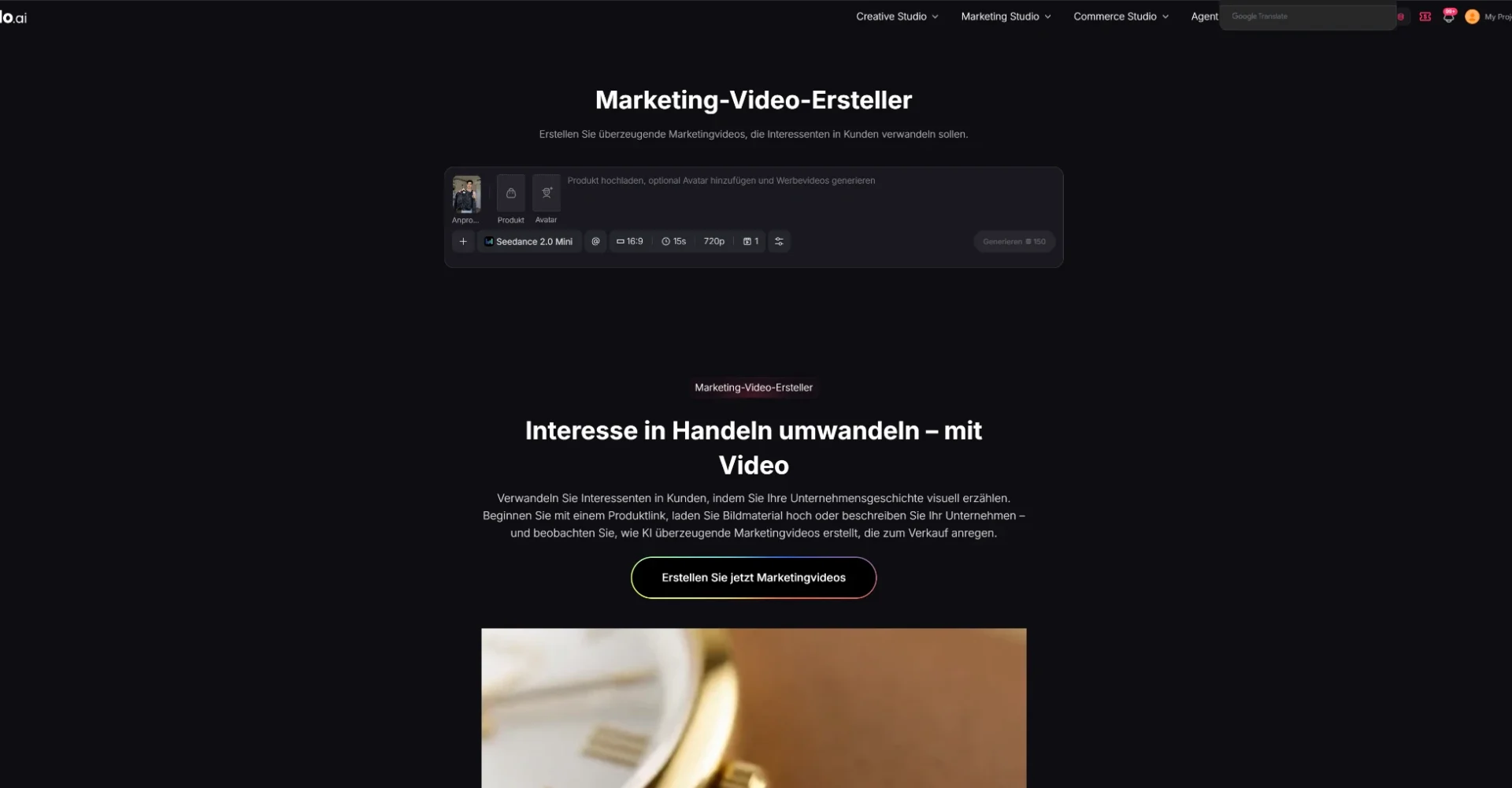 Erstellung von Marketing-Videos in Pullo.ai mittels Prompt.