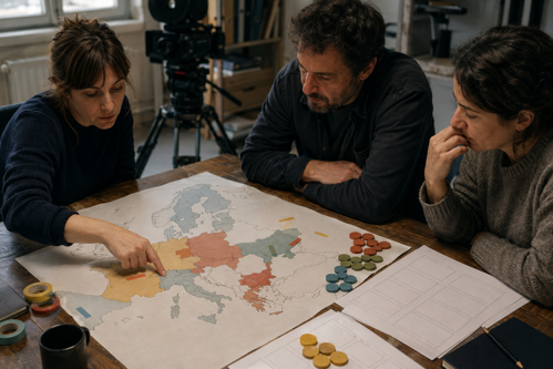 3 people looking at a map