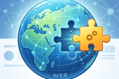 ein bild das ein browser erweiterung darstellt, also ein puzzleteil, welches sich in einen globe einfügt, der ein browser icon symbolisiert. Ausgabe 1:1, als jpeg, maximal 1MB größe der Datei