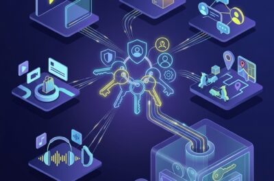 **Gemini-Prompt:** Erstelle ein abstraktes, modernes Artikelbild zum Thema digitale Konten und Passwortsicherheit. Im Mittelpunkt schwebt ein stilisierter digitaler Schlüsselbund aus mehreren unterschiedlich geformten Schlüsseln und Login-Symbolen. Feine leuchtende Verbindungslinien führen zu abstrakten Kacheln und Plattformwelten, die Streaming, Online-Shopping, soziale Medien, Lieferdienste und Musik-Apps andeuten, ohne konkrete Marken oder Logos zu zeigen. Ein Teil der Verbindungen läuft geschützt in einem dezent leuchtenden digitalen Tresor zusammen. Die Komposition soll sowohl die Überforderung durch viele Nutzerkonten als auch das Gefühl von Ordnung, Sicherheit und Kontrolle vermitteln. Editoriale Tech-Illustration, hochwertig, klar und eher abstrakt als fotorealistisch. Moderner Magazin-Look mit räumlicher Tiefe und ausgewogener Komposition. Farbwelt aus dunklem Blau und Violett mit leuchtenden Akzenten in Neon-Gelb und hellem Blau. Keine Menschen, keine lesbaren Passwörter, keine Schrift, keine Zahlen, keine Markenlogos und keine Benutzeroberflächen realer Dienste. Quadratisches Bildformat 1:1, Ausgabe als JPG. Dateigröße unter 1 MB halten, bei Bedarf Auflösung und JPEG-Komprimierung reduzieren. Ideale Ausgabegröße: 1024 × 1024 Pixel.