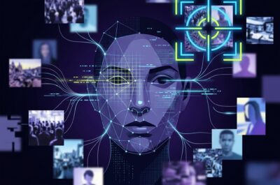 Erstelle ein abstraktes, modernes Artikelbild zum Thema Gesichtersuchmaschinen, biometrische Gesichtserkennung und digitale Privatsphäre. Im Mittelpunkt steht ein stilisiertes, anonymes menschliches Gesicht, das teilweise aus geometrischen Messpunkten und feinen biometrischen Linien besteht. Ein digitales Suchraster erfasst Augen, Nase und Gesichtskonturen. Vom Gesicht führen leuchtende Verbindungen zu zahlreichen schwebenden, unscharfen Bildkacheln, die unterschiedliche Webseiten, Profile und Fundstellen im Internet symbolisieren. Die Komposition soll vermitteln, wie ein einziges Porträtfoto mit einer riesigen Bilddatenbank abgeglichen wird und dadurch eine weitreichende digitale Spur sichtbar werden kann. Gleichzeitig soll das Motiv ein Gefühl von Kontrollverlust, Überwachung und verletzter Privatsphäre erzeugen. Einige Bildkacheln verschwinden im dunklen Hintergrund, andere werden von einem Suchrahmen markiert. Hochwertige redaktionelle Tech-Illustration, klar, reduziert, atmosphärisch und eher abstrakt als fotorealistisch. Moderner Magazin-Look mit räumlicher Tiefe. Farbwelt aus dunklem Blau, Violett und Schwarz mit leuchtenden Akzenten in Neon-Gelb und hellem Blau. Keine erkennbare reale Person, keine fotorealistischen Porträts, keine Schrift, keine Zahlen, keine Markenlogos, keine konkreten Webseiten und keine sichtbaren Namen. Quadratisches Bildformat 1:1, Ausgabe als JPG. Dateigröße unter 1 MB halten, bei Bedarf die Auflösung reduzieren und eine stärkere JPEG-Komprimierung verwenden. Ideale Ausgabegröße: 1024 × 1024 Pixel.