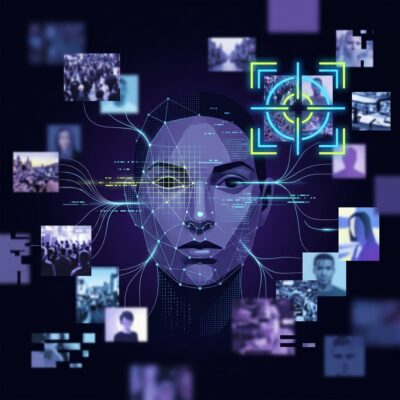 Erstelle ein abstraktes, modernes Artikelbild zum Thema Gesichtersuchmaschinen, biometrische Gesichtserkennung und digitale Privatsphäre. Im Mittelpunkt steht ein stilisiertes, anonymes menschliches Gesicht, das teilweise aus geometrischen Messpunkten und feinen biometrischen Linien besteht. Ein digitales Suchraster erfasst Augen, Nase und Gesichtskonturen. Vom Gesicht führen leuchtende Verbindungen zu zahlreichen schwebenden, unscharfen Bildkacheln, die unterschiedliche Webseiten, Profile und Fundstellen im Internet symbolisieren. Die Komposition soll vermitteln, wie ein einziges Porträtfoto mit einer riesigen Bilddatenbank abgeglichen wird und dadurch eine weitreichende digitale Spur sichtbar werden kann. Gleichzeitig soll das Motiv ein Gefühl von Kontrollverlust, Überwachung und verletzter Privatsphäre erzeugen. Einige Bildkacheln verschwinden im dunklen Hintergrund, andere werden von einem Suchrahmen markiert. Hochwertige redaktionelle Tech-Illustration, klar, reduziert, atmosphärisch und eher abstrakt als fotorealistisch. Moderner Magazin-Look mit räumlicher Tiefe. Farbwelt aus dunklem Blau, Violett und Schwarz mit leuchtenden Akzenten in Neon-Gelb und hellem Blau. Keine erkennbare reale Person, keine fotorealistischen Porträts, keine Schrift, keine Zahlen, keine Markenlogos, keine konkreten Webseiten und keine sichtbaren Namen. Quadratisches Bildformat 1:1, Ausgabe als JPG. Dateigröße unter 1 MB halten, bei Bedarf die Auflösung reduzieren und eine stärkere JPEG-Komprimierung verwenden. Ideale Ausgabegröße: 1024 × 1024 Pixel.