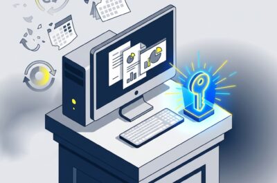 **Gemini-Prompt:** Erstelle ein abstraktes, modernes Artikelbild über die Rückkehr von Unternehmen zu dauerhaft gekaufter Software statt laufender Abonnements. Im Mittelpunkt steht ein stilisierter Bürocomputer auf einem stabilen, festen Sockel. Daneben liegt ein leuchtender digitaler Lizenzschlüssel als Symbol für eine einmalige, dauerhafte Investition. Im Hintergrund lösen sich wiederkehrende Abo-Symbole, Kalenderblätter und kreisförmige Zahlungsschleifen langsam auf, während Dokumente, Tabellen und Präsentationen sicher auf dem lokalen Computer gebündelt bleiben. Die Bildkomposition soll den Gegensatz zwischen laufenden Cloud-Abhängigkeiten und einer stabilen, lokal installierten Softwarelösung vermitteln. Themen wie Kostenkontrolle, digitale Souveränität, Offline-Nutzung und langfristige Planungssicherheit sollen visuell anklingen. Hochwertige redaktionelle Tech-Illustration, klar, reduziert und eher abstrakt als fotorealistisch. Moderner Magazin-Look mit geometrischen Formen und räumlicher Tiefe. Farbwelt aus dunklem Blau, hellem Grau und Weiß, ergänzt durch leuchtende Akzente in Gelb und kräftigem Blau. Keine Menschen, keine Schrift, keine Zahlen, keine Währungssymbole, keine Markenlogos und keine erkennbaren Benutzeroberflächen. Keine Microsoft- oder Office-Logos und keine konkrete Softwareverpackung darstellen. Quadratisches Bildformat 1:1, Ausgabe als JPG. Dateigröße unter 1 MB halten, bei Bedarf Auflösung und JPEG-Komprimierung reduzieren. Ideale Ausgabegröße: 1024 × 1024 Pixel.